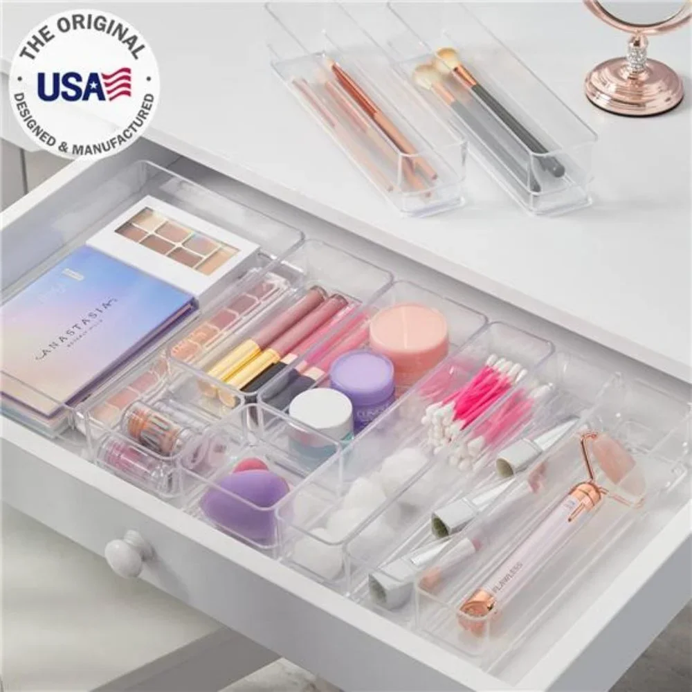 10-Piece Stackable Clear Drawer Organizer Set | Multi-size Trays